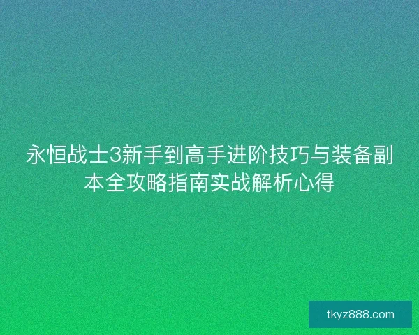 永恒战士3新手到高手进阶技巧与装备副本全攻略指南实战解析心得